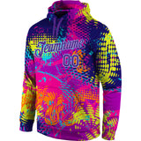 Custom Stitched Graffiti Pattern Purple-Light Blue 3D Sports Pullover Sweatshirt Hoodie