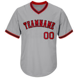Custom Gray Red-Black Authentic Throwback Rib-Knit Baseball Jersey Shirt