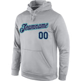 Custom Stitched Gray Navy-Aqua Sports Pullover Sweatshirt Hoodie