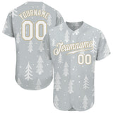 Custom Gray White-Old Gold Christmas 3D Authentic Baseball Jersey