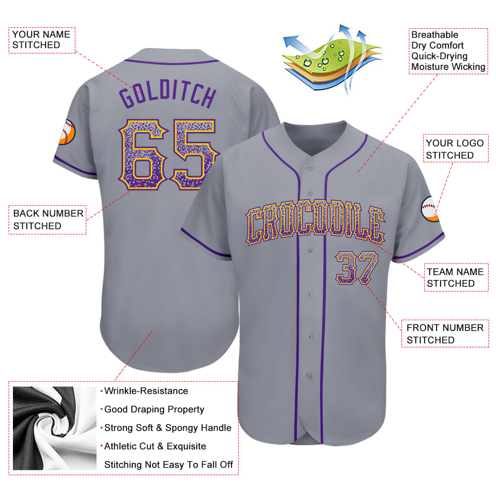 Custom Gray Purple-Gold Authentic Drift Fashion Baseball Jersey