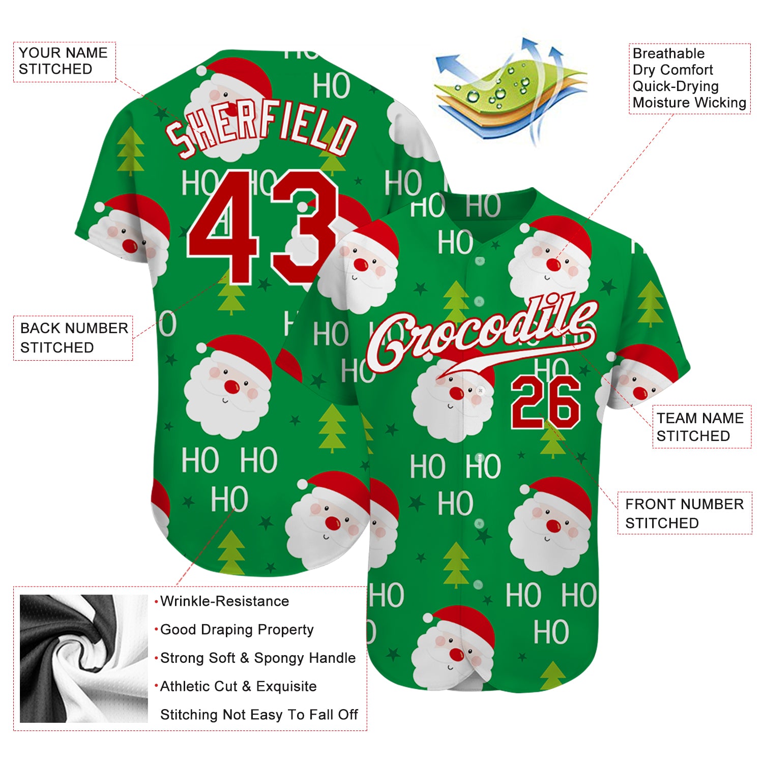 Custom Green Red-White Christmas 3D Authentic Baseball Jersey