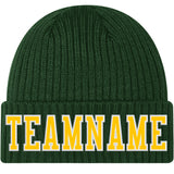 Custom Green Gold-White Stitched Cuffed Knit Hat