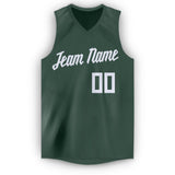 Custom Hunter Green White V-Neck Basketball Jersey