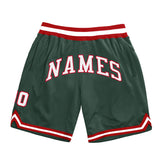 Custom Hunter Green White-Red Authentic Throwback Basketball Shorts