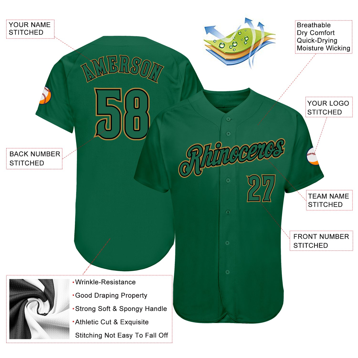 Custom Kelly Green Kelly Green-Old Gold Authentic Baseball Jersey