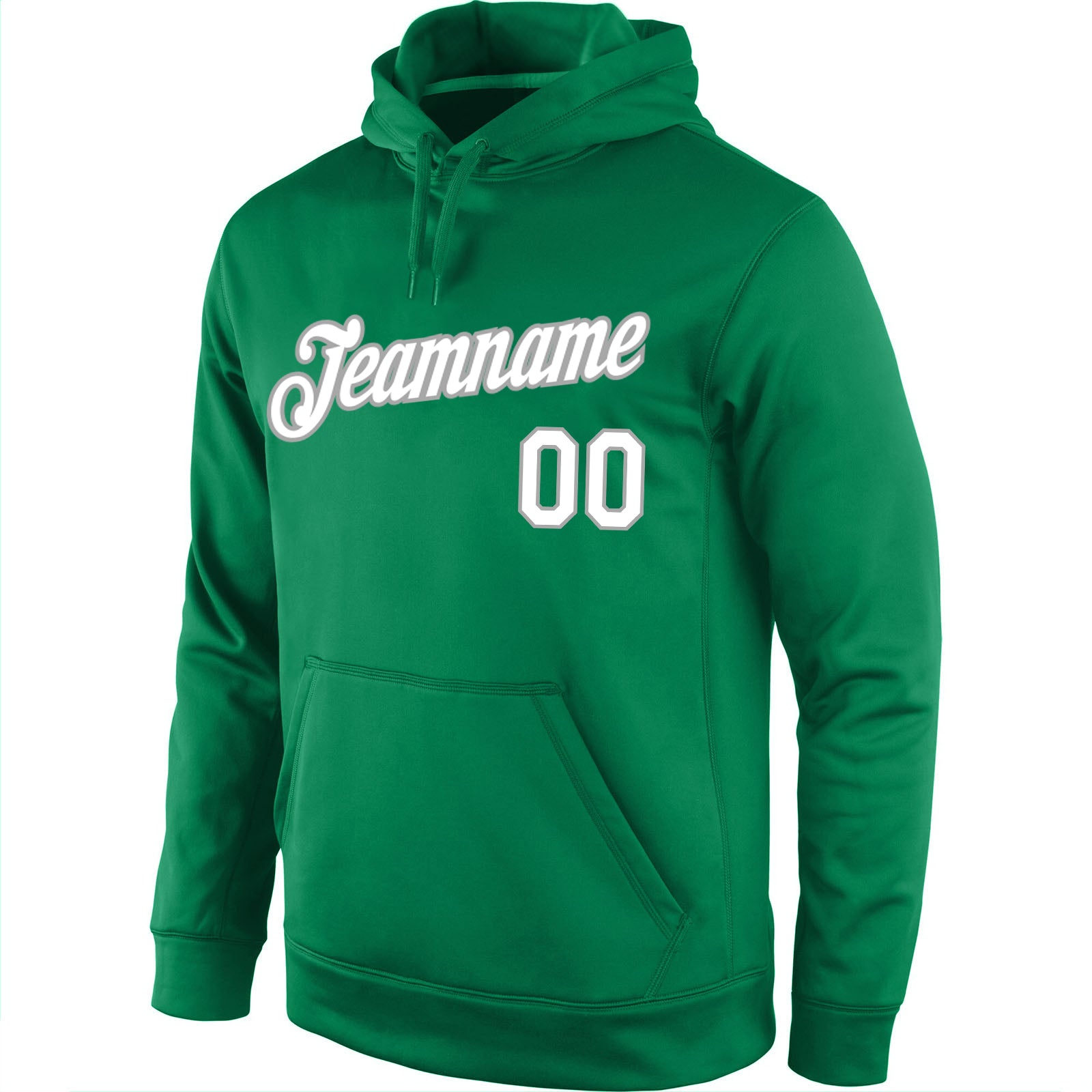 Custom Stitched Kelly Green White-Gray Sports Pullover Sweatshirt Hoodie