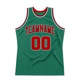Custom Kelly Green Red Pinstripe Red-Black Authentic Basketball Jersey