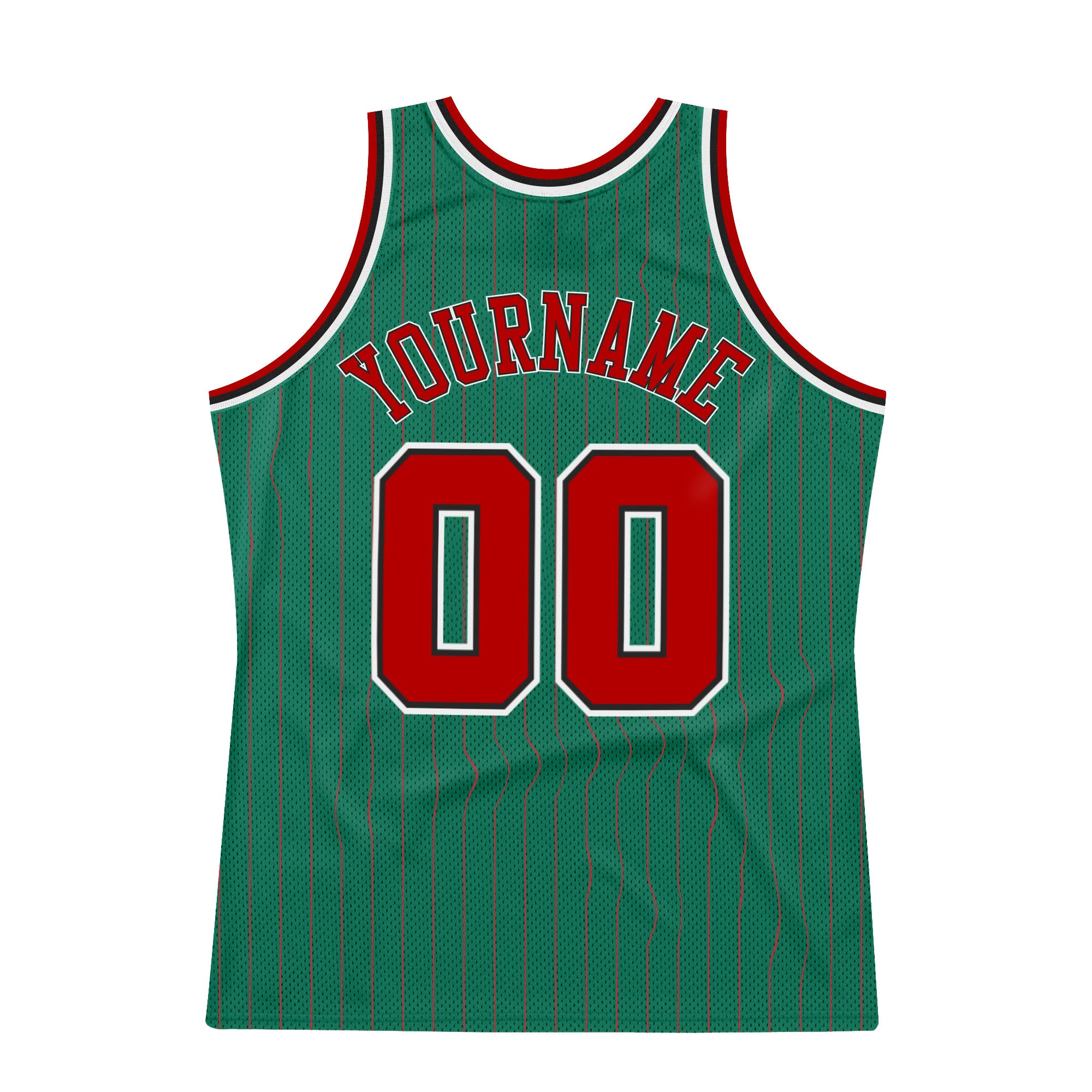 Custom Kelly Green Red Pinstripe Red-Black Authentic Basketball Jersey