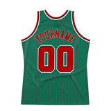 Custom Kelly Green Red Pinstripe Red-Black Authentic Basketball Jersey