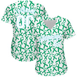Custom Kelly Green White-Light Blue 3D Pattern Design Breast Cancer Authentic Baseball Jersey