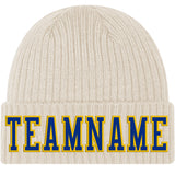 Custom City Cream Royal-Gold Stitched Cuffed Knit Hat