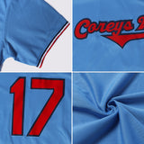 Custom Light Blue Red-White Authentic Throwback Rib-Knit Baseball Jersey Shirt