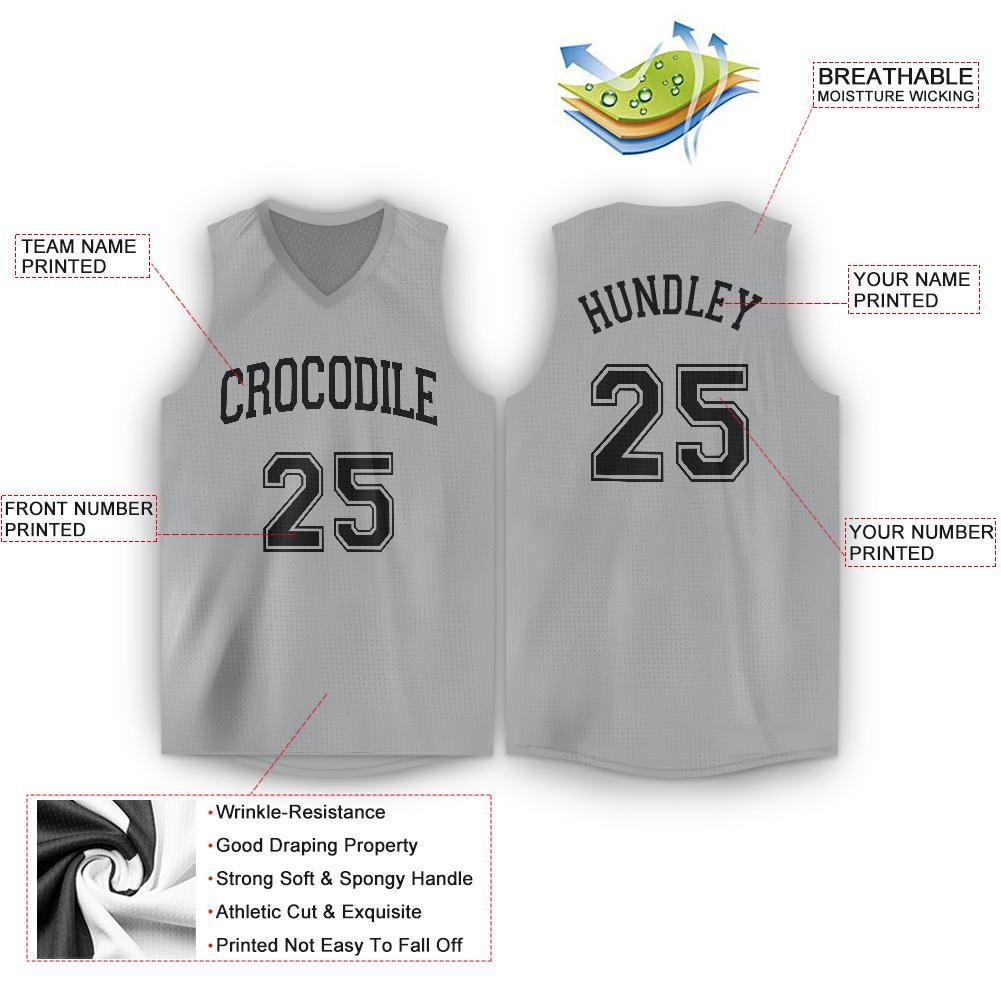 Custom Gray Black V-Neck Basketball Jersey