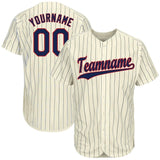 Custom Cream Navy Pinstripe Navy-Red Baseball Jersey