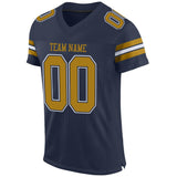Custom Navy Old Gold-White Mesh Authentic Football Jersey