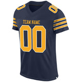 Custom Navy Gold-White Mesh Authentic Football Jersey