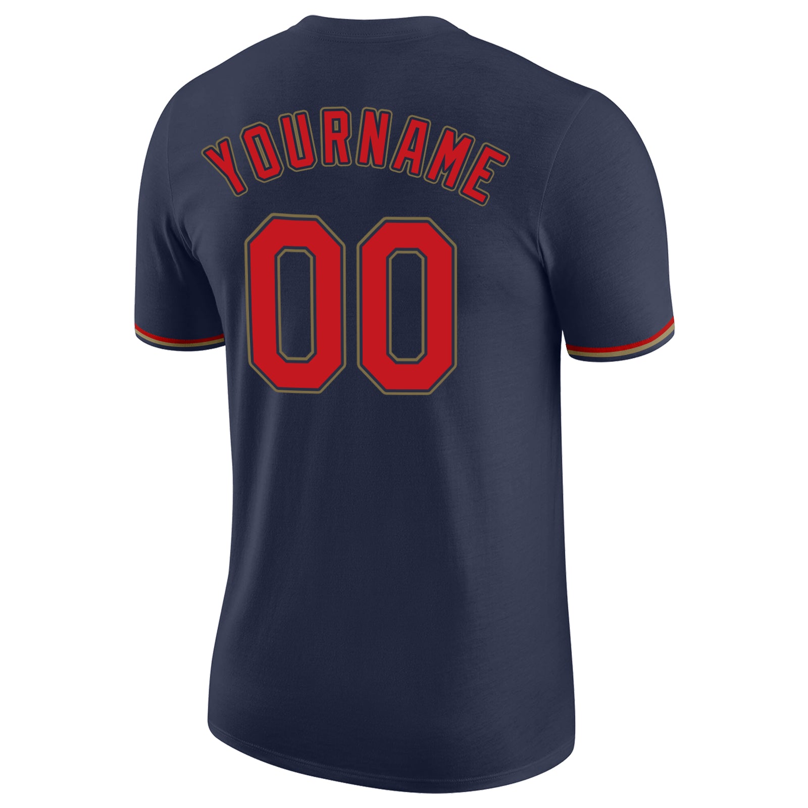Custom Navy Red-Old Gold Performance T-Shirt