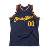 Custom Navy Gold-Orange Authentic Throwback Basketball Jersey
