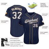 Custom Navy White Pinstripe White-Old Gold Authentic Baseball Jersey