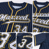 Custom Navy White Pinstripe White-Old Gold Authentic Baseball Jersey