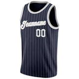Custom Navy White Pinstripe White-Gray Authentic Basketball Jersey