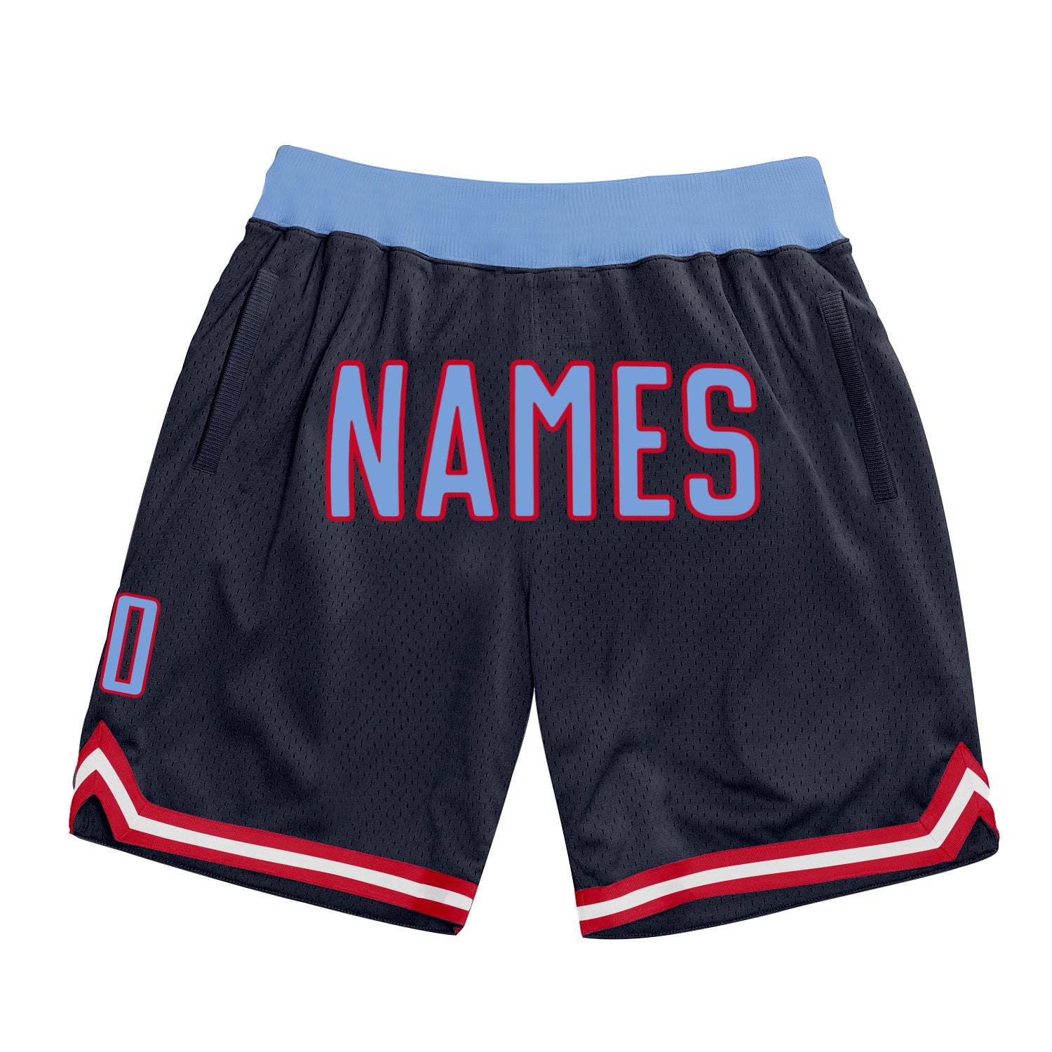 Custom Navy Light Blue-Red Authentic Throwback Basketball Shorts