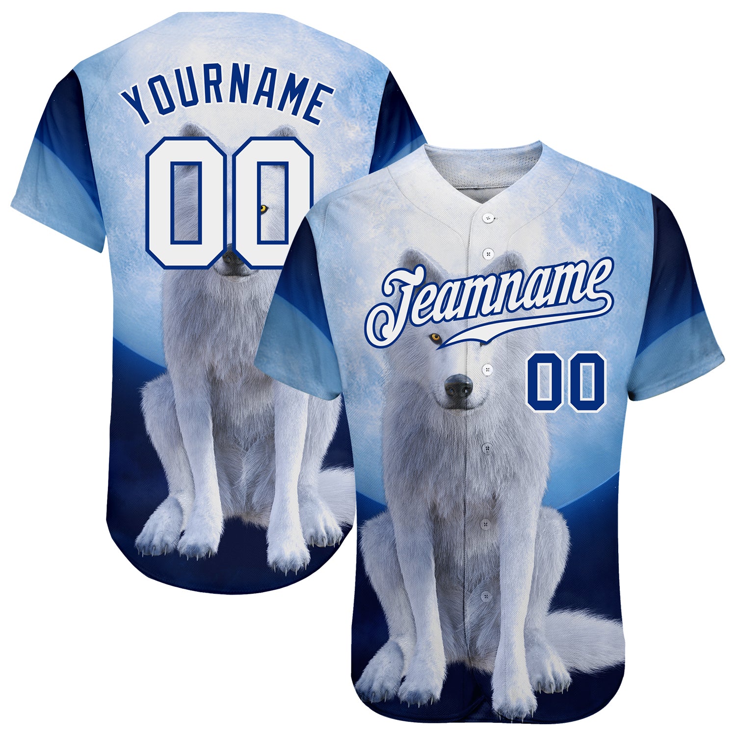 Custom Navy White-Royal 3D Pattern Design Wolf Authentic Baseball Jersey