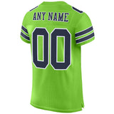 Custom Neon Green Navy-White Mesh Authentic Football Jersey