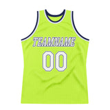 Custom Neon Green White-Navy Authentic Throwback Basketball Jersey
