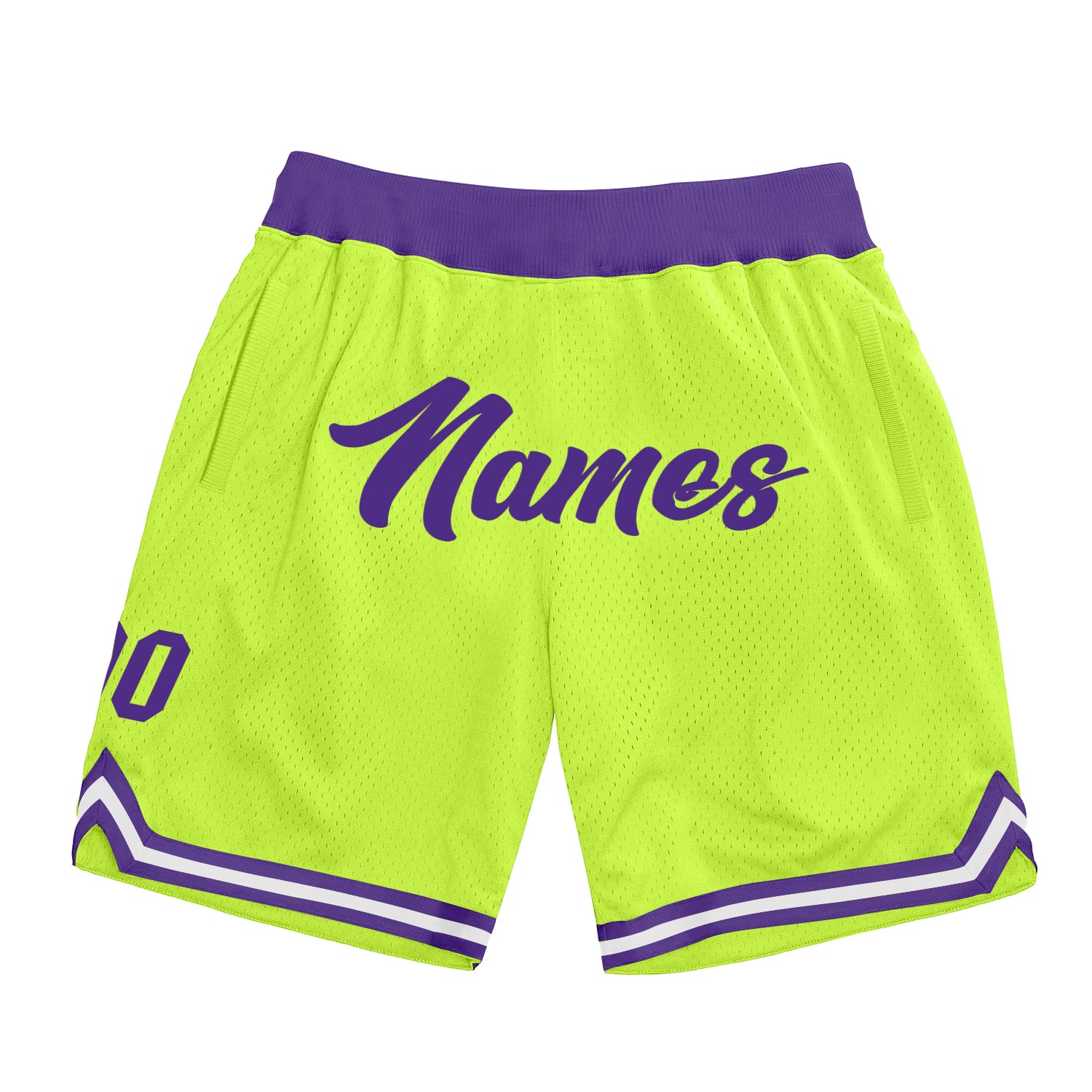 Custom Neon Green Purple-White Authentic Throwback Basketball Shorts