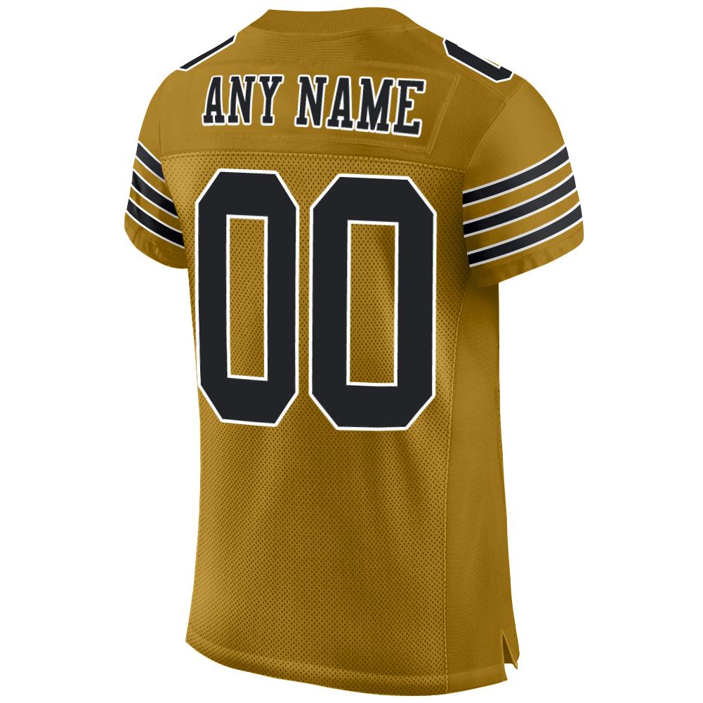 Custom Old Gold Black-White Mesh Authentic Football Jersey