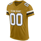 Custom Old Gold White-Black Mesh Authentic Football Jersey