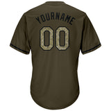 Custom Olive Camo-Black Authentic Throwback Rib-Knit Salute To Service Baseball Jersey Shirt