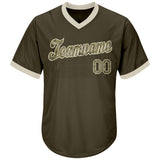 Custom Olive Camo-Cream Authentic Throwback Rib-Knit Salute To Service Baseball Jersey Shirt