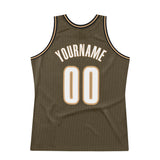 Custom Olive White-Old Gold Authentic Throwback Salute To Service Basketball Jersey