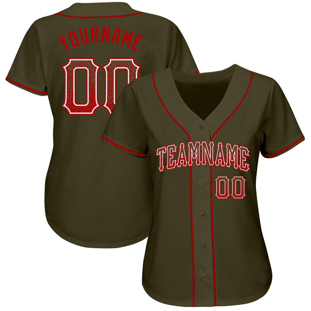 Custom Olive Red-White Authentic Drift Fashion Salute To Service Baseball Jersey