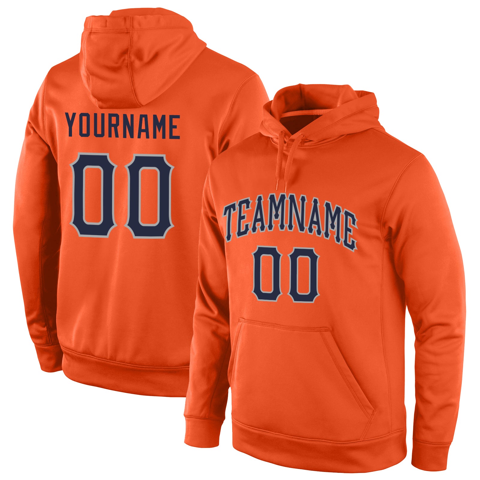 Custom Stitched Orange Navy-Gray Sports Pullover Sweatshirt Hoodie
