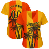 Custom Orange Black-Gold 3D Pattern Design Hawaii Coconut Trees Authentic Baseball Jersey