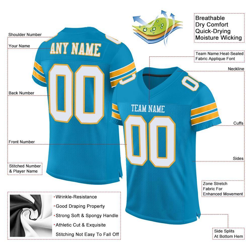 Custom Panther Blue White-Gold Mesh Authentic Football Jersey