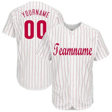 Custom White Red Pinstripe Red-White Baseball Jersey