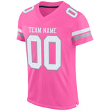 Custom Pink White-Light Gray Mesh Authentic Football Jersey