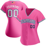 Custom Pink White-Light Blue Authentic American Flag Fashion Baseball Jersey