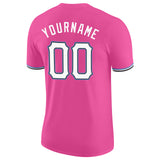 Custom Pink White-Light Blue Performance T-Shirt