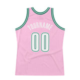 Custom Light Pink White-Kelly Green Authentic Throwback Basketball Jersey