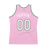 Custom Light Pink White-Black Authentic Throwback Basketball Jersey