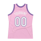 Custom Light Pink White-Purple Authentic Throwback Basketball Jersey