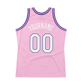 Custom Light Pink White-Purple Authentic Throwback Basketball Jersey