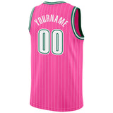 Custom Pink White Pinstripe White-Kelly Green Authentic Basketball Jersey