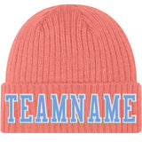 Custom Pink Light Blue-White Stitched Cuffed Knit Hat